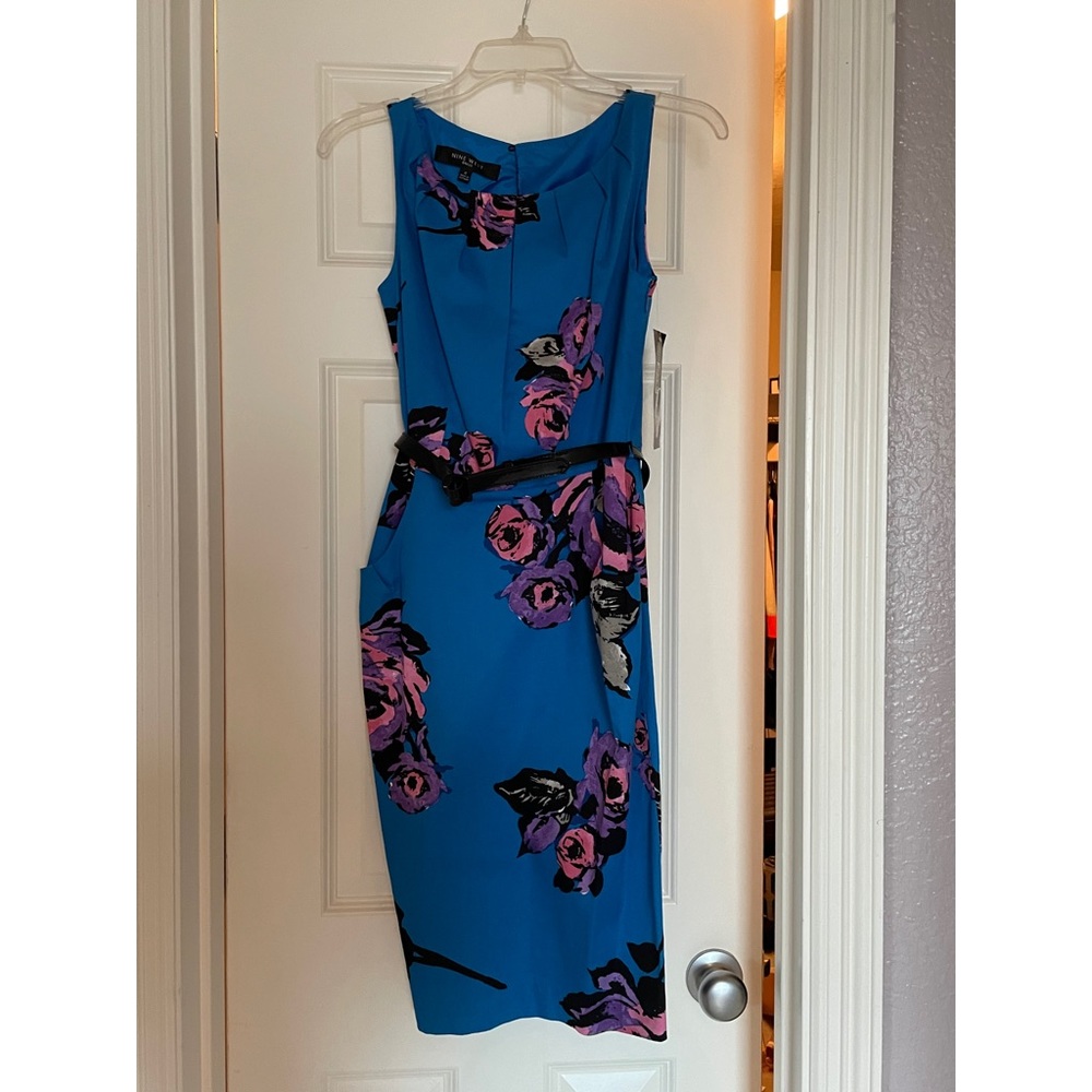 Nine West Blue Floral Belted Dress